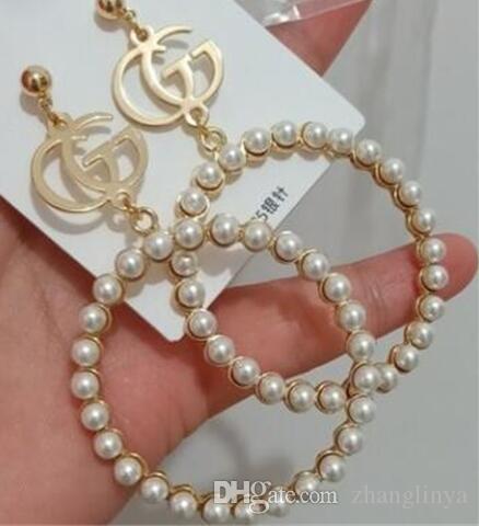 2019 Wholesale!14K Brand Designer Pearl Letter Stud Earrings Collar