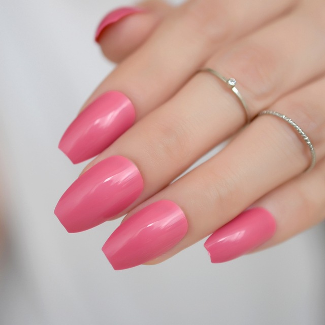 24 Ballerina Coffin False Nails Light Coral Red Color Nails ABS