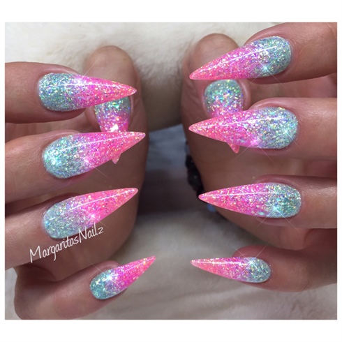 Mint Green And Pink Ombré Glitter Nails - Nail Art Gallery