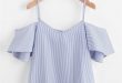 Feitong Off Shoulder Blouse Crop Tops for Women Summer Pin Striped
