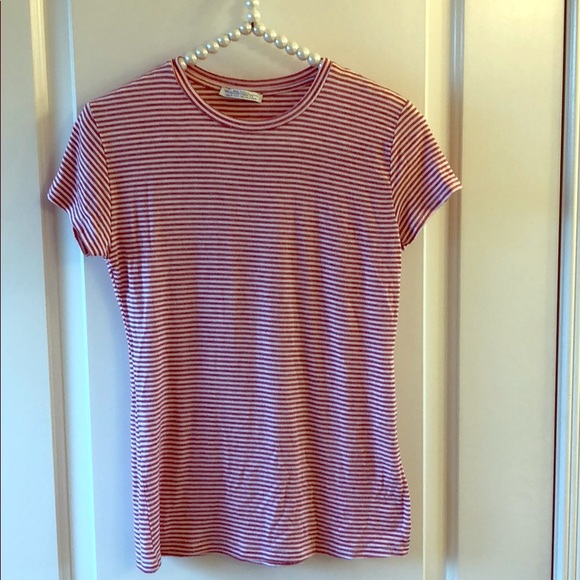 Zara Tops | Ladies Red White Striped Tshirt | Poshmark