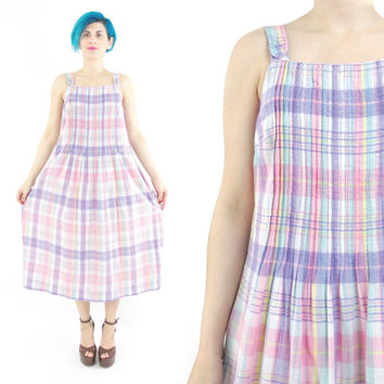 80s 90s Pastel Plaid Dress Summer Cotton from Honey Moon Muse
