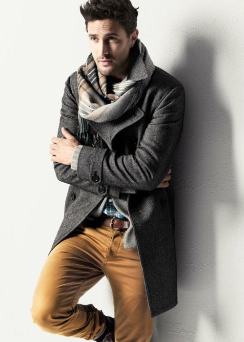 Winter Style | Guys Fashion. Mustard pants and plaid scarf | Style
