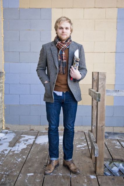 21 Winter Men Outfits With Plaid Scarves - Styleoholic