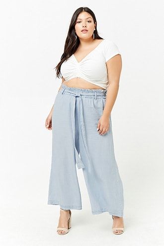 Plus Size Chambray Paperbag-Waist Culottes | Products | Pinterest