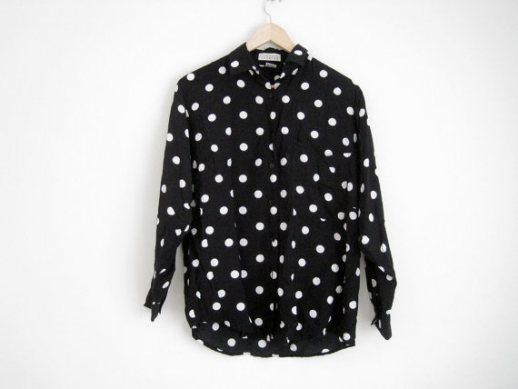 vintage 90s shirt. express polka dot shirt. black and white polka dotted