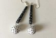 White black polka dot long dangle earrings/polymer clay | Etsy