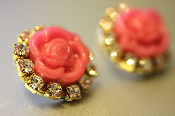 DIY Prada Inspired Rose Cabochon Rhinestone Stud Earrings | Chic