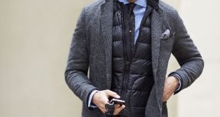 With tweed blazer, shirt and dark color pants | Men Straight up