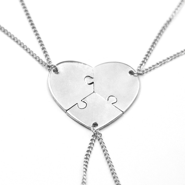 Three Piece Heart Puzzle Jigsaw Necklace Set of 3 Puzzle Pieces