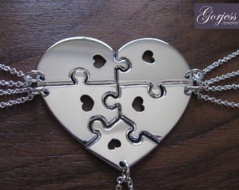 Three Piece Heart - Silver Puzzle Pendants - Bridesmaid Necklaces