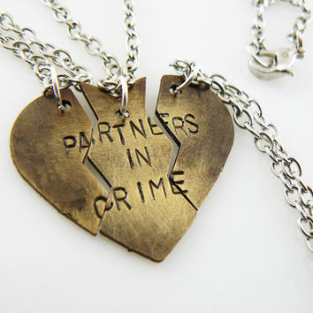 Heart Necklace, Partners in Crime , hand from StampedWorld on