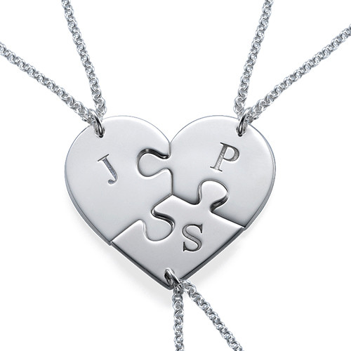 Puzzle Piece Necklace for Three with Initial | MyNameNecklace