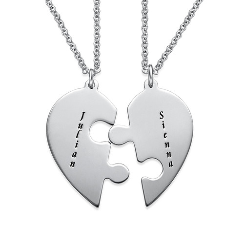 Heart Puzzle Piece Necklace Set with Engraving | MyNameNecklace