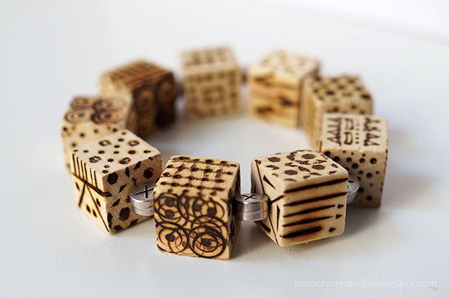 Picture Of diy pyrography wooden cube bracelet 7