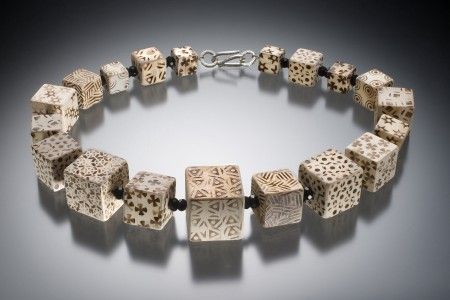 Burnt Cube Necklace, 2011 - maple wood, onyx and sterling silver