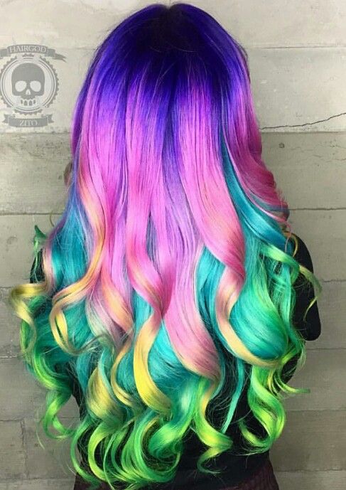 Purple pink rainbow dyed hair color inspiration | Hair in 2019