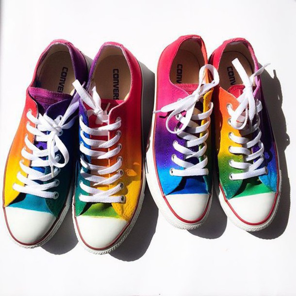 shoes, rainbow converse by intellexual design, rainbow converse, tie