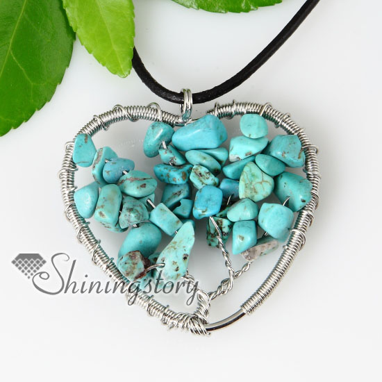 heart oblong round semi precious stone turquoise necklaces pendants