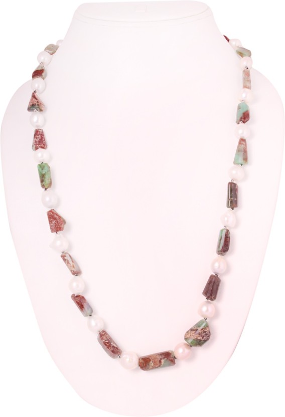 acclare Pearls/Raw Emerald Semi-Precious stones single Line long