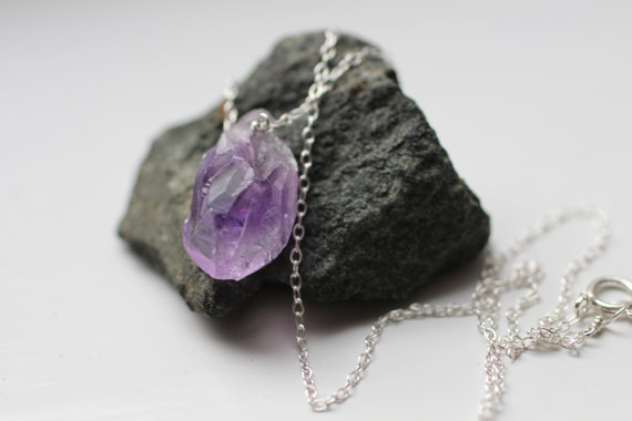 stone necklace, raw crystal necklace, sterling silver, natural