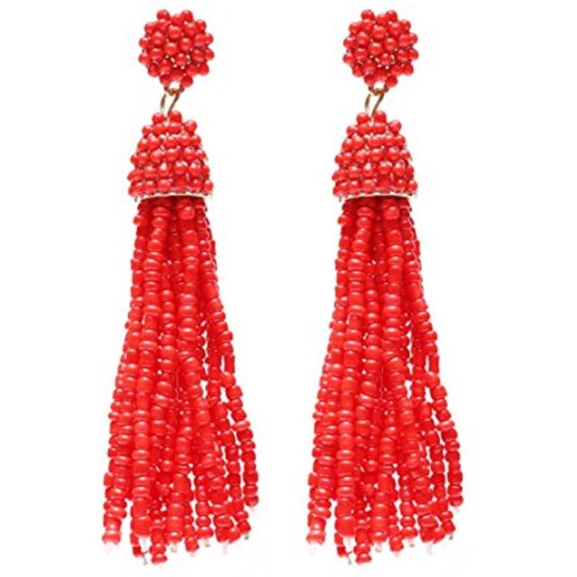 Nlcac Women's Beaded Tassel Earrings Long Fringe Drop Dangle Red