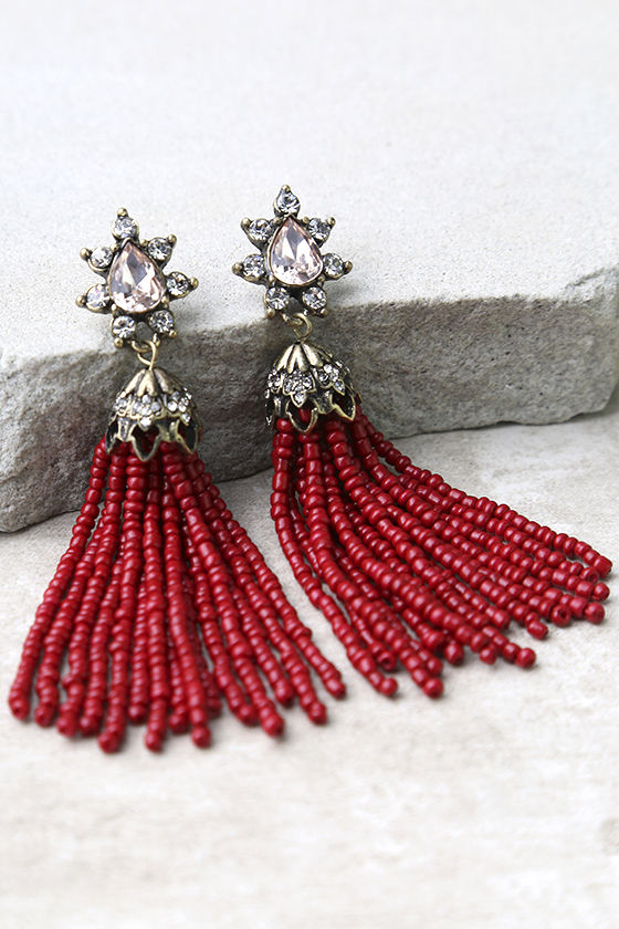 Chic Red Earrings - Beaded Earrings - Fringe Earrings - $21.00