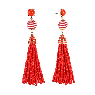 Amazon.com: Beaded Tassel Earrings Tiered Thread Ball Drop Bohemian