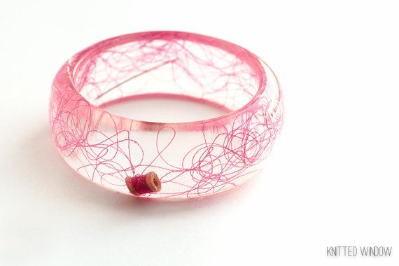 Needle and Thread with Tiny Spool in Eco Friendly Resin Bangle by