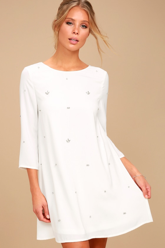 Lovely White Dress - Rhinestone Dress - Swing Dress