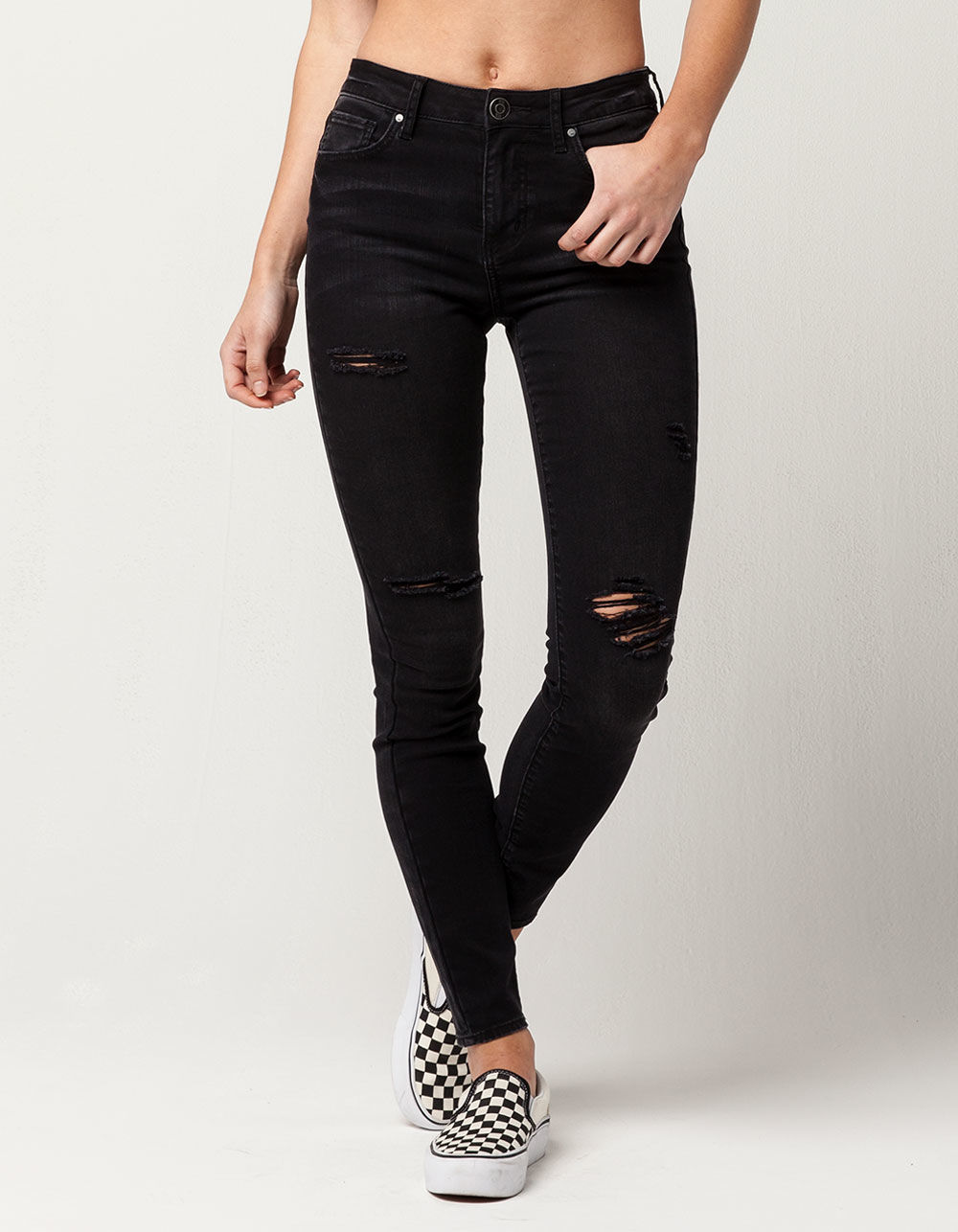 RSQ Manhattan High Rise Womens Ripped Skinny Jeans - BLACK