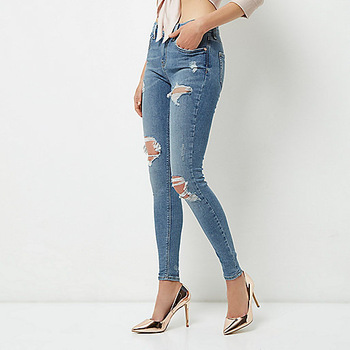 Womens High Waisted Skinny Stretch Ripped Jeans - Buy Women's