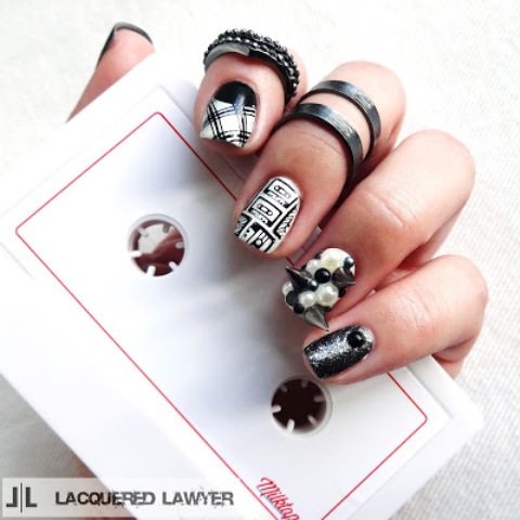 Picture Of diy rock maniac nail art in black and white 5