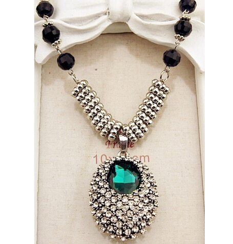 ჱVintage Full Crystal Necklace Black Rope Chain Necklaces New for