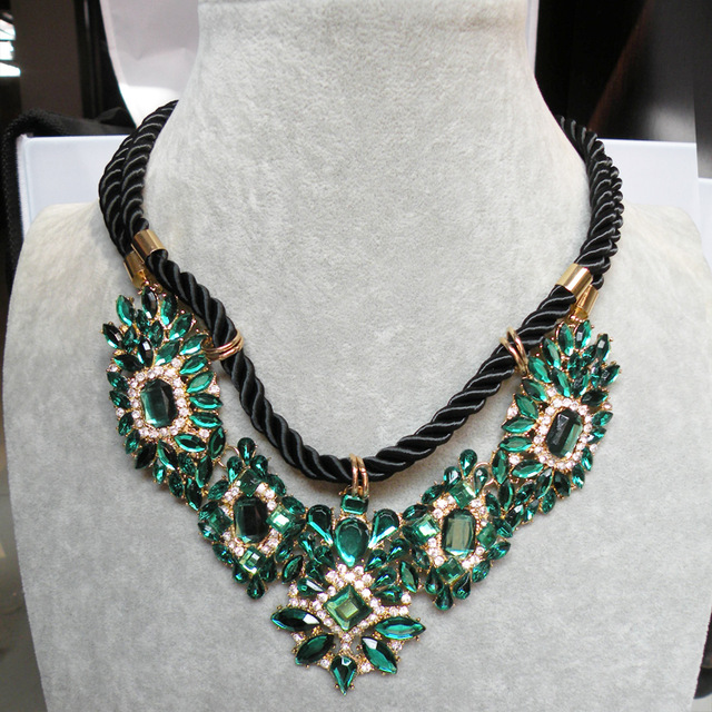 Wholesale green crystal statement necklace & pendant Choker bib