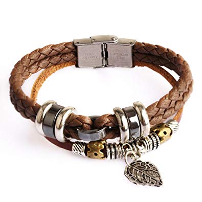 Amazon.com: Ruinuo Brown Leather and Rope Bracelets Cross and Leaf