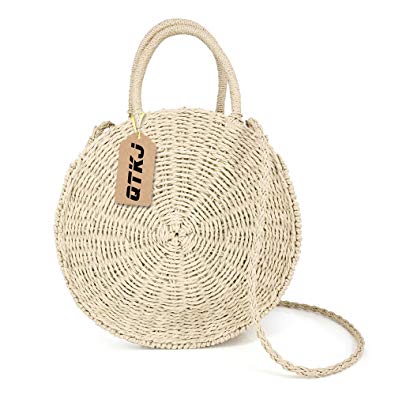Amazon.com: Women Straw Summer Beach Bag Handwoven Round Rattan Bag
