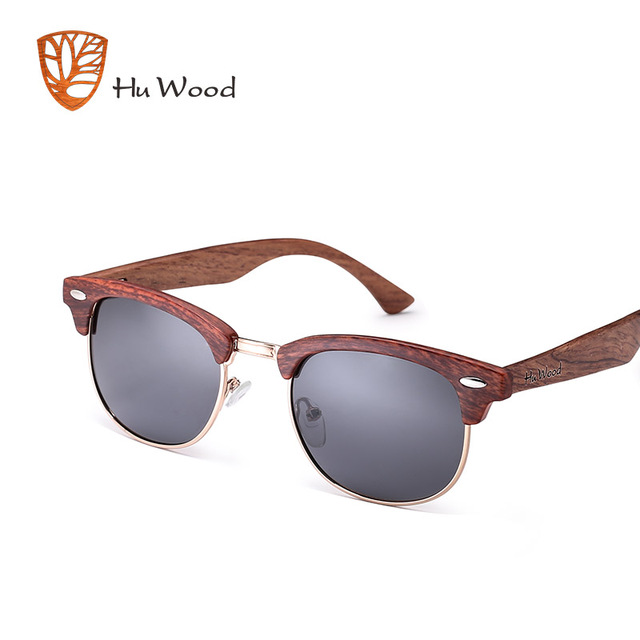 HU WOOD Fashion Oval Semi Rimless Sunglasses For Unisex Polarized