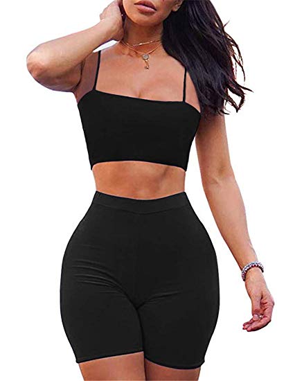 LAGSHIAN Women's Sexy Bodycon Sleeveless Two Piece Outfits Crop top