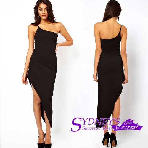Women's Forked Tail Sexy One Shoulder Dresses Low High Spaghetti