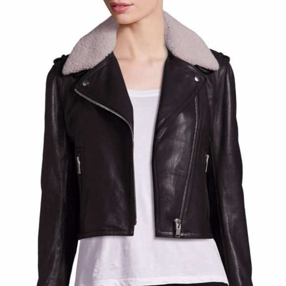 Doma Jackets & Coats | Genuine Shearling Collar Leather Moto Jacket