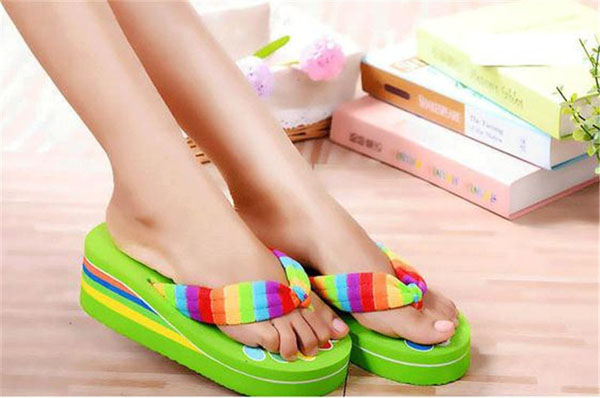 women colorful shoelaces flip flops beach slippers platforms sandals