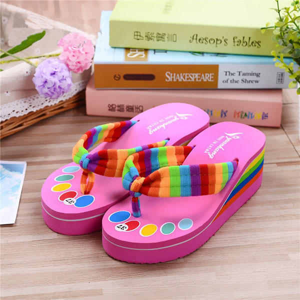 Women Colorful Shoelaces Flip Flops Beach Slippers Platforms Sandals