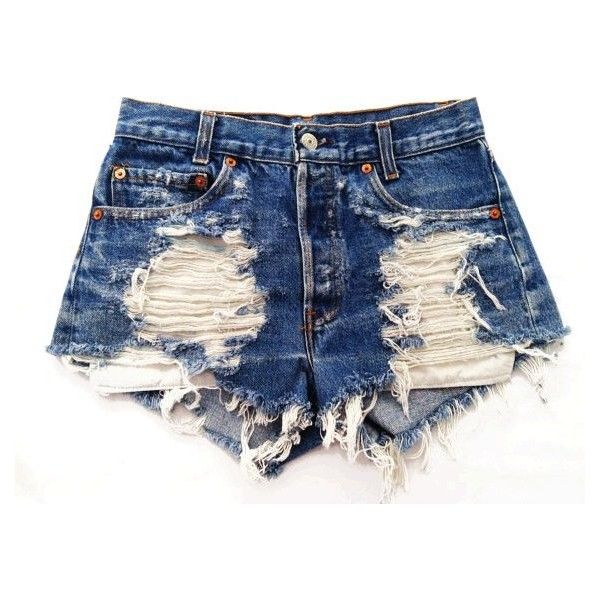 Studded Cut Off Ripped High Waist Denim Shorts ❤ liked on Polyvore