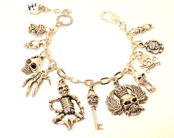 Day of the Dead Bracelet Silver Skull Bracelet Halloween | Etsy