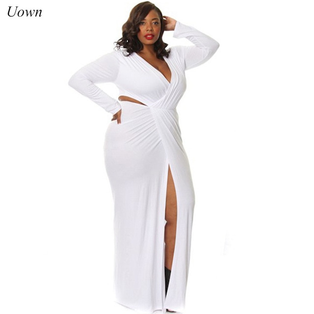 2018 Sexy White High Slit Maxi Dress Women Plus Size Bandage Long