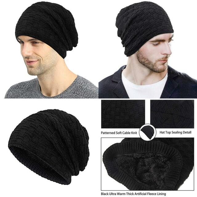 Double Couple Men Beanie Hat Winter Knit Hats Baggy Slouchy Fleece