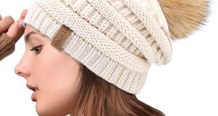 FURTALK Womens Winter Slouchy Knit Beanie Chunky Faux Fur Pom Poms