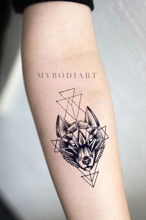 Lupa Small Black Geometric Wolf Spirit Animal Temporary Tattoo