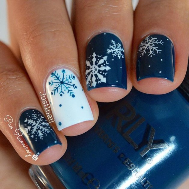 18 Easy and Simple Snowflake Nail Art Designs + Tutorial - fashionsy.com